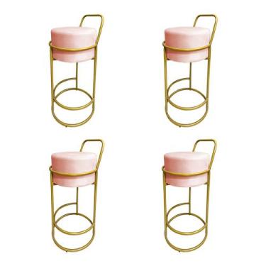 Imagem de Kit 4 Banquetas Alta Redonda Base Dourada Veludo - Rose - CONCEPT ESTO