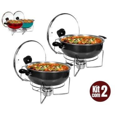 Imagem de Kit com 2 Rechaud Fogareiro Panela de Alumínio Redonda Buffet P/ Comid