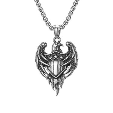 Imagem de JAJAFOOK Colar masculino gótico tribal de aço inoxidável com pingente de águia falcão, corrente de 50,8 cm, prateado com preto, 20 inches, Aço inoxidável, Zircônia cúbica
