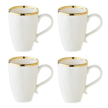 Imagem de Regency Gold Canecas de porcelana de 510 g – Conjunto de 4 canecas estilosas com acabamento dourado – Utensílios elegantes para café, chá e chocolate quente – Durável, lavável na máquina de lavar