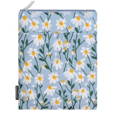 Imagem de Dadanism Capa bordada margarida acolchoada para o novo Kindle Paperwhite, 17.8 cm Kindle Colorsoft Signature Edition, capa protetora para K-indle/K-indle Oasis/Kobo E-Reader, azul e margarida branca