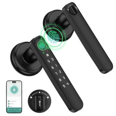 Imagem de Fechadura de porta com impressão digital, maçaneta inteligente, fechadura biométrica, maçaneta de porta de quarto com código e aplicativo, entrada sem chave com teclado com alça para casa, hotel,