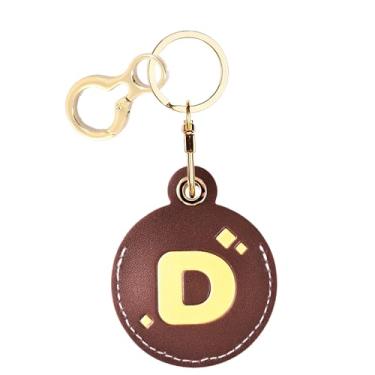 Imagem de Capa com porta-chaves de couro com letra inicial personalizada compatível com AirTag, linda capa protetora para etiqueta de ar com chaveiro, rastreador GPS antiarranhões, carteira para chaves de