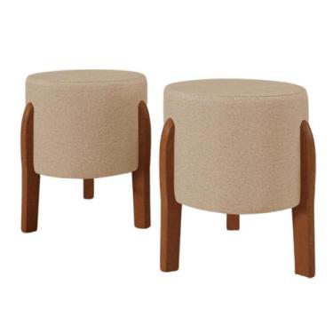 Imagem de KIT 2 Puff Banquinho Redondo Dallas C/ Pés  Madeira Maciça - Ms decor,