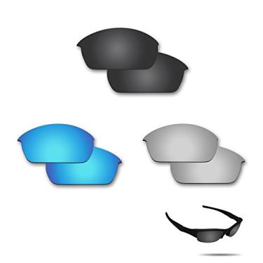 Imagem de Lentes de substituição polarizadas antiágua salgada Fiskr para óculos de sol Oakley Fuel Cell, pacote com 3 pares, Stealth Black & Metallic Silver & Ice Blue, 0