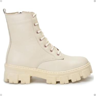 Imagem de Coturno Casual Feminino Com Sola Tratorada Cano Medio (Marfim, BR, Adulto, Numérico, 34)