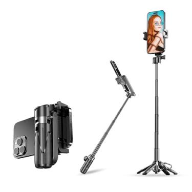 Imagem de FUNSNAP Tripé de bastão de selfie mini com controle remoto, tripé extensível de 43 cm tamanho de bolso 3 em 1 com 2 sapatos frios, transmissão ao vivo de vlogging com obturador sem fio