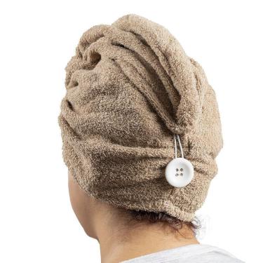 Imagem de Touca Toalha De Secar Cabelo Pós Banho Prática Bege Camurça