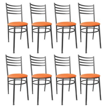 Imagem de Kit Conjunto 8 Cadeiras de Jantar Para Cozinha Mesa Bar Lanchonete Restaurante Estofada Laranja
