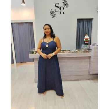 Imagem de  vestido longo jeans alcinha c/ elástico nas costas - SR MODA, G 42/44