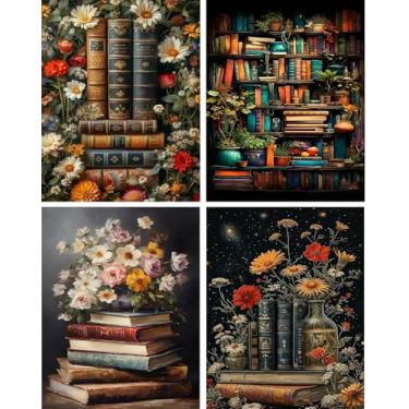 Imagem de Pacote com 4 kits de ponto cruz estampados com flores para adultos - Kits de bordado para iniciantes e adultos, kits de ponto cruz contados com 11 CT para kits de artesanato de artes 30,5 x 40,6 cm