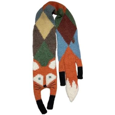 Imagem de Cachecol de inverno para mulheres, cachecol longo feminino, cachecol fofo em forma de raposa, cachecol de malha de poliéster, cachecol fofo