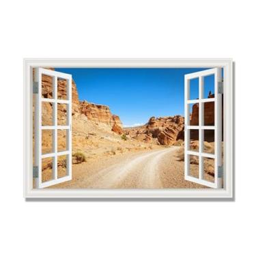 Imagem de NHLDZYH Quadro sobre tela janela. Quadro de janela com paisagem. Imagem natureza em tela. Quadros de decoração de sala moderna. (Paisagem do Oeste Americano 24). 70 x 105 cm. Sem moldura.