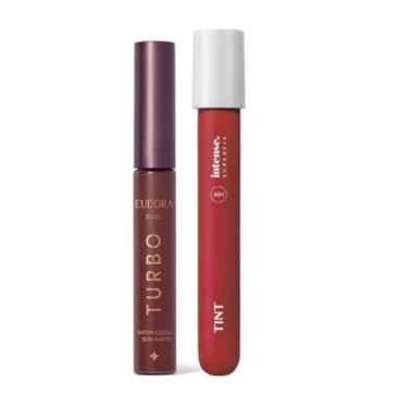 Imagem de Kit Batom Líquido Soul Turbo Semi Matte Marrom 5ml + Intense Tint Vermelho 345 Superfix