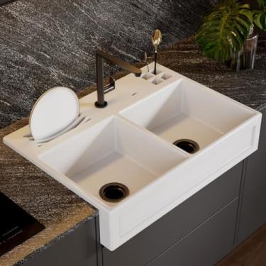Imagem de Cuba Dupla Cozinha Farm Sink Quadratta Com Calha Gourmet 87 cm Estilo Fazenda Avental