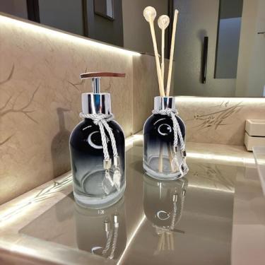 Imagem de Kit Lavabo Preto Decoração Completo De Vidro Luxo Difusor Saboneteira 