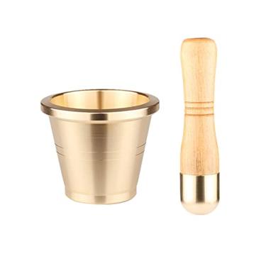 Imagem de Tigela Moedora Conjunto de almofariz e pilão de latão tradicional moedor de ervas aromáticas, 1 peça, ouro Moedor Triturador(Grande)