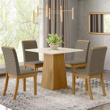 Imagem de Conjunto Sala De Jantar Tampo Mdf Canto Reto 90 Cm 04 Cadeiras Naiane Henn Nature Com Off White E Bege