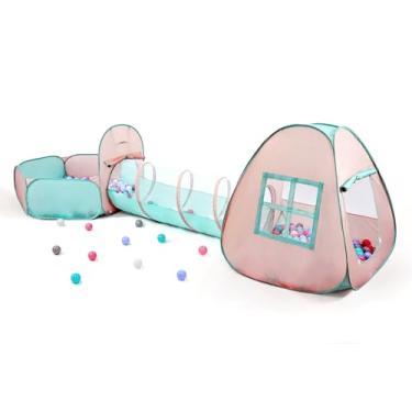 Imagem de 3 in 1 Pop Up Kids Play Tent with Tunnel and Ball Pit for Kids, Boys, Girls, Babies and Toddlers, Indoor/Outdoor Playhouse,Orange Pink/Light Green