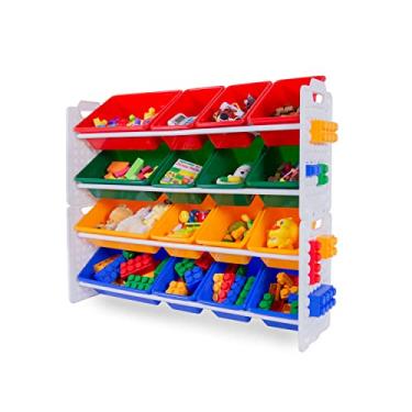 Imagem de UNiPLAY Organizador de brinquedos com 16 caixas de armazenamento removíveis, organizador de vários compartimentos para livros, blocos de construção, materiais escolares, brinquedos com moldura de placa de base (Primário)