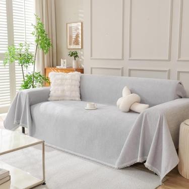 Imagem de DREAMINGO Capas de sofá laváveis e grossas de chenille para 3 almofadas de sofá multiuso, capa protetora de móveis para animais de estimação, 180 x 381 cm, cinza claro