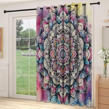 Imagem de Divisória de parede com divisória colorida, mandala florescendo sonho oriental e pétalas suaves em tons de fantasia confusa, cortinas largas isoladas/cortinas de quarto (painel único), L 226 x C 213