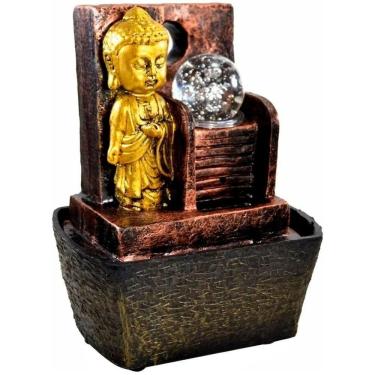 Imagem de Fonte De água Cascata Buda Dourado Em Resina Bivolt
