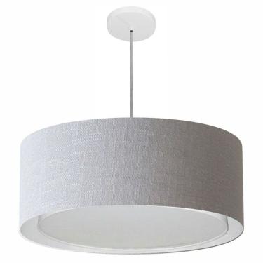 Imagem de Lustre Pendente Cilíndrico Duplo Md-4297 Cúpula em Tecido 60x25cm Rustico Cinza - Bivolt