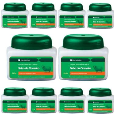 Imagem de KIT 10X Creme Para Pés e Mãos Sebo de Carneiro 240g - Macrophytus