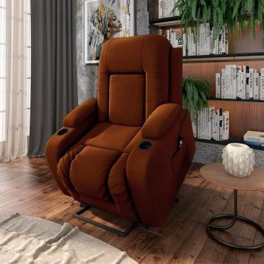 Imagem de Poltrona Do Papai Reclinável Crihs Lift Com Massagem E Aquecimento Veludo Terracota G23 - Gran Belo