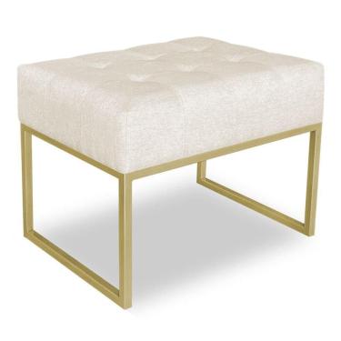 Imagem de Puff Lisa Linho Base Metálica Industrial Dourado Bege