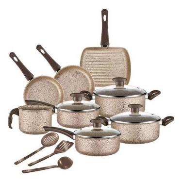 Imagem de Jogo de Panelas Marpal Antiaderente 11 Pçs Bianco c/ Grill - Bege