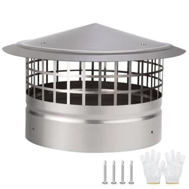 Imagem de Tampa de chaminé superior redonda de 25,4 cm com tela, tampa de chaminé cobertura de chaminé para telhado de chuva cobertura de tubulação tampa de ventilação de teto tampa de chuva de lareira de