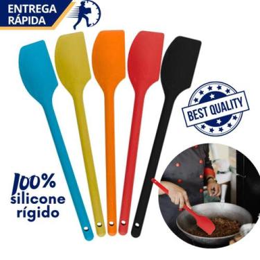 Imagem de Espátula Pão Duro Grande Longa Cabo Longo Silicone Resistente Colorida