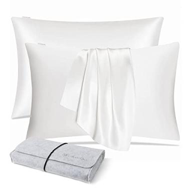 Imagem de DISANGNI 100% Natural Mulberry Silk Pillow case for Hair and Skin with Hidden Zipper 22 Momme Both Sides Real Silk Pillow Case (2pc King Size 20" x36", White)