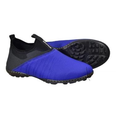 Imagem de NEW STYLLUS Chuteira Society Adulto, Preta e Azul, Sola de Borracha, para Grama Sintética (preto Azul, BR, Adulto, Numérico, 42)