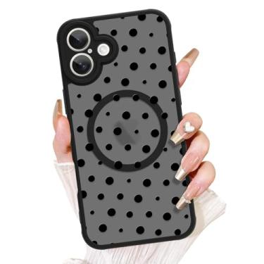 Imagem de AIGOMARA Linda capa para iPhone 16 [compatível com MagSafe] estampa de bolinhas pretas com capa de telefone fosca semitransparente para mulheres Gilrs TPU macio e PC capa protetora traseira fina