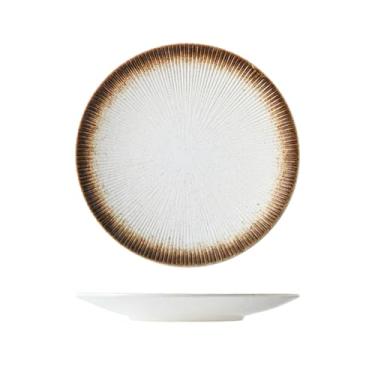 Imagem de Prato listrado esmaltado em forno redondo de cerâmica para casa criativo retrô - 25,4 cm - gergelim