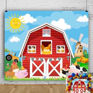 Imagem de Cenário de fazenda 3 x 2,4 m desenho animado porta de celeiro vermelho tema fazenda aniversário chá de bebê fotografia fundo caubói festa decoração estúdio foto cabine adereços