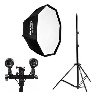 Imagem de Octabox Godox 120cm Guarda Chuva + Soq E-27 Duplo + Tripé