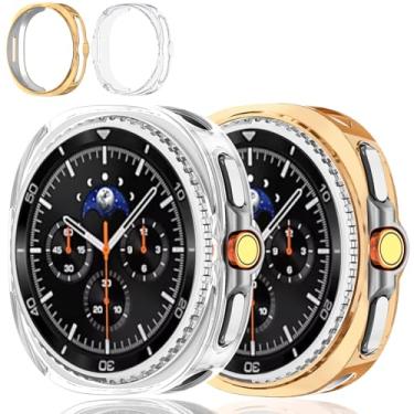 Imagem de Pacote com 2 capas compatíveis com Samsung Galaxy Watch 8 Classic de 46 mm 2025, capa protetora de relógio de TPU macio para Galaxy 8 Classic (ouro rosa + transparente, Galaxy Watch 8 Classic de 46 mm