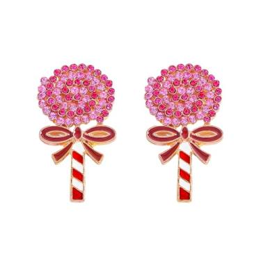 Imagem de Lindo brinco de pirulito rosa CZ para mulheres, zircônia cúbica brilhante, kawaii, adorável, doce, açúcar, elegante, declaração de casamento, brincos espirais delicados e exclusivos, acessórios para