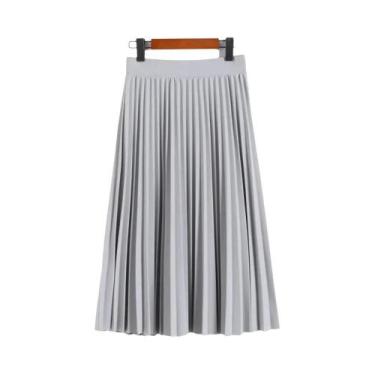 Imagem de Saia Midi Plissada de Chiffon - Cintura Alta, Elástico e Cor Sólida, T
