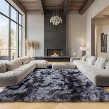 Imagem de ONASAR Tapetes de área de 20 x 25 cm para sala de estar, tapete grande para quarto de dormir cinza escuro e fofo, preto, cinza, lavável, macio, grosso, para berçário, crianças, meninos, meninas,