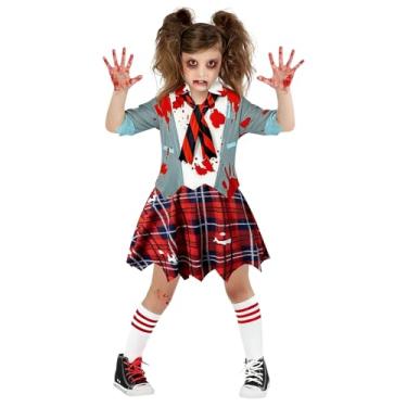 Imagem de Daddy's New Fishing Buddy Kids Girls Zombie Schoolgirl Outfit Bloody Skirt Set（Red, 5-6 Years）