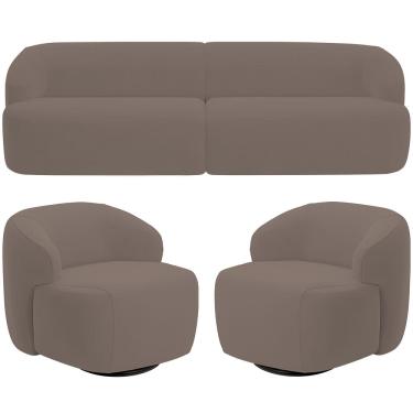 Imagem de Sofá 4 Lugares Curvo Orgânico com 02 Poltronas Para Sala Living 280cm Barolo L06 Veludo...