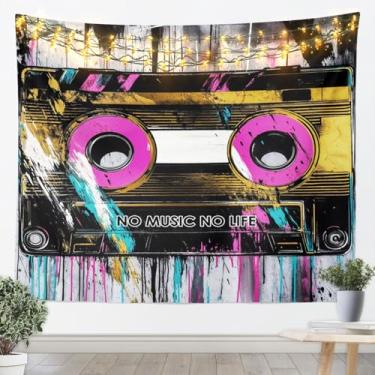 Imagem de Feelyou Tapeçaria musical grande 150 cm x 208 cm fita cassete música cobertor para pendurar na parede retrô moderno para decoração de sala de estar quarto