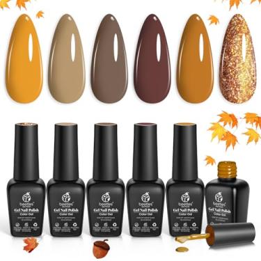 Imagem de beetles Gel Polish Conjunto De Esmaltes Em Caramel Colors Marrom Amarelo Com Glitter Dourado - Kit Arte Curado Lâmpada Uv/Led Para Decoração Outono/Inverno E Presentes Natal
