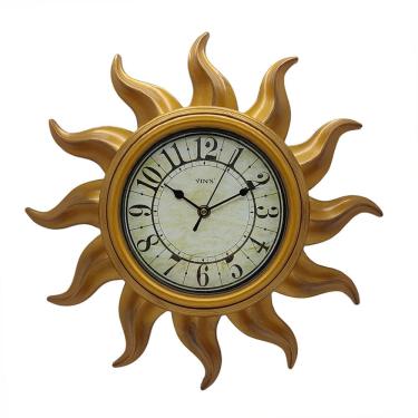 Imagem de Relógio De Parede Sol Dourado Clássico Analógico 38cm Antigo