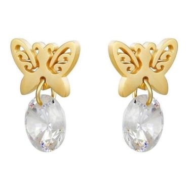 Imagem de Brinco Infantil Aço Cirúrgico Borboleta Zirconia - Dourado